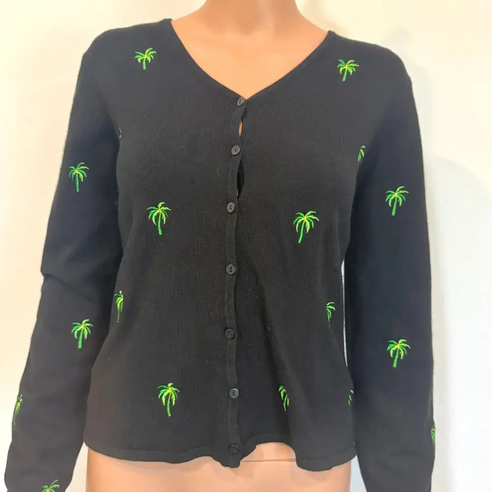 Etoile large embroidered palm tree cardigan sweater top SP 2758